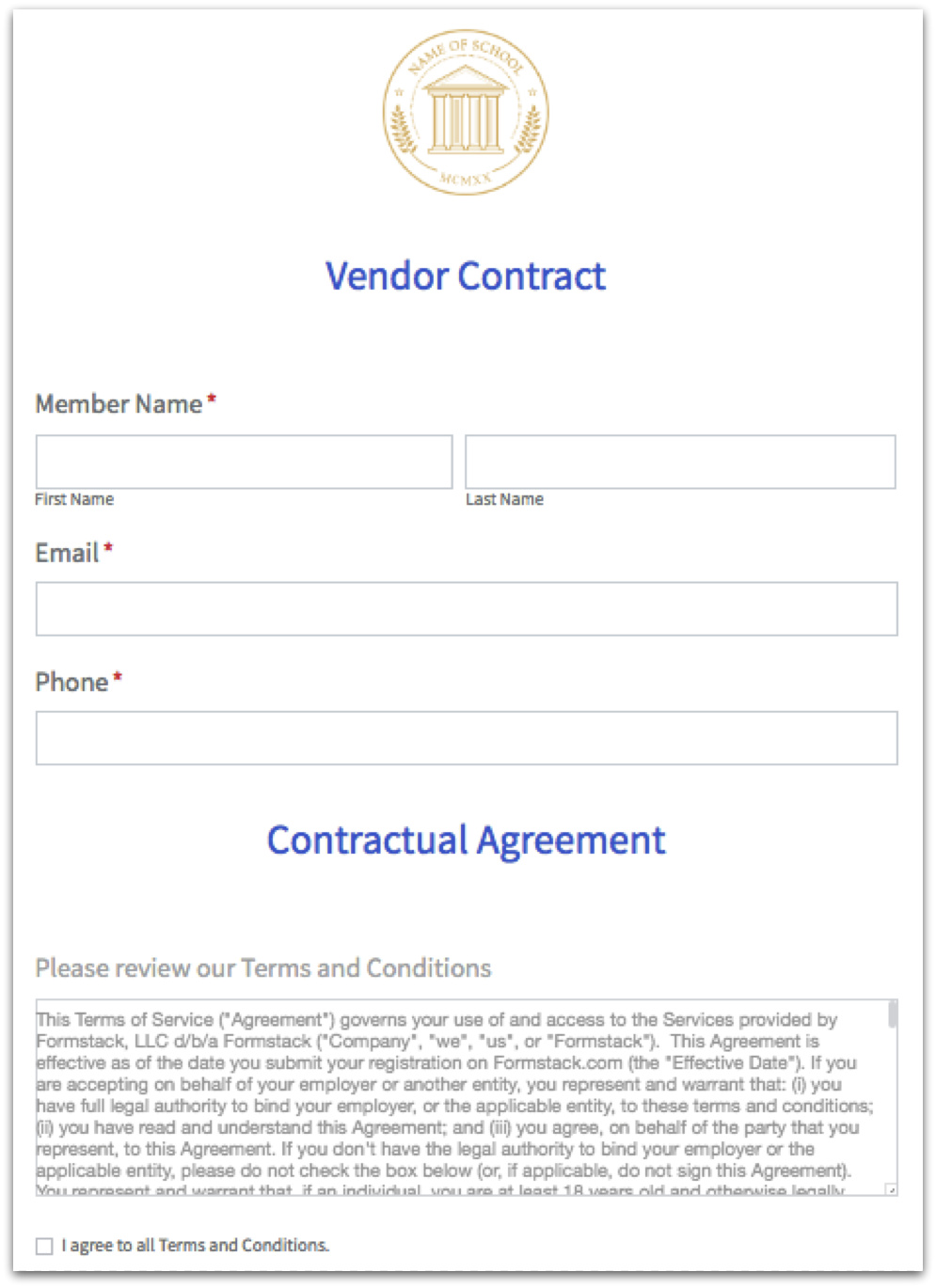 Formstack vendor contract