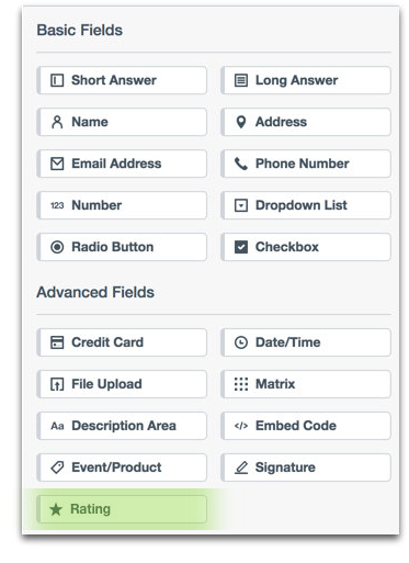 Formstack Rating form field