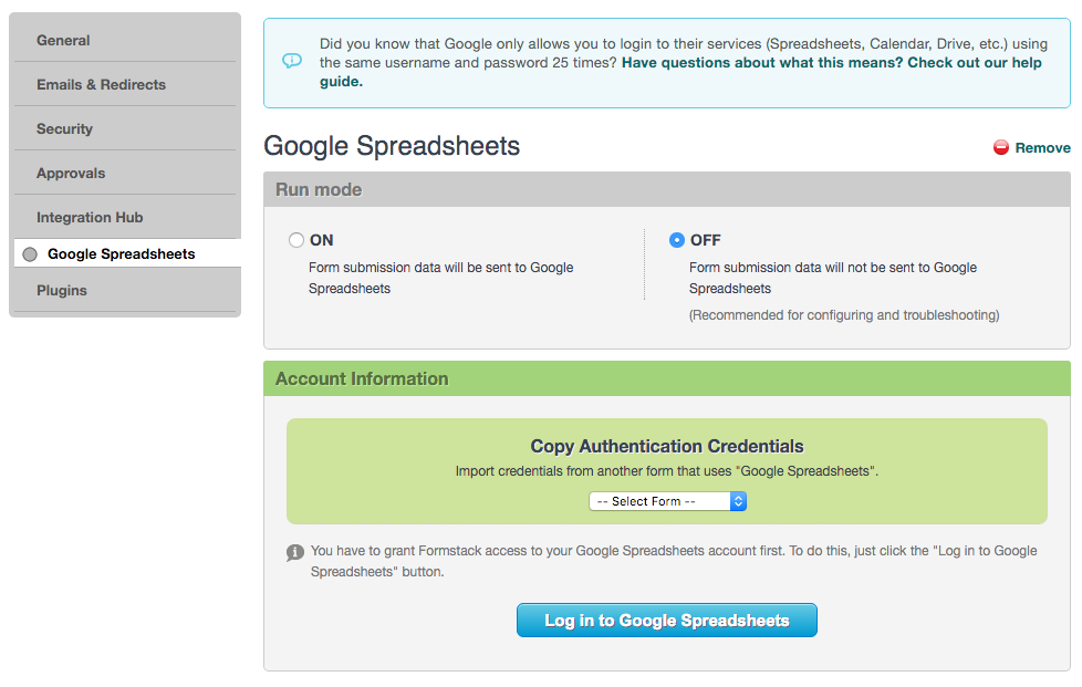 Connect Formstack to Google Account