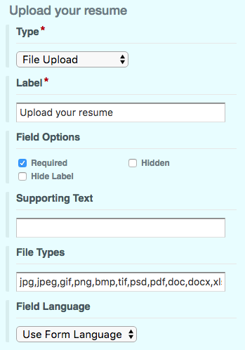 Web Form Attachment File Types
