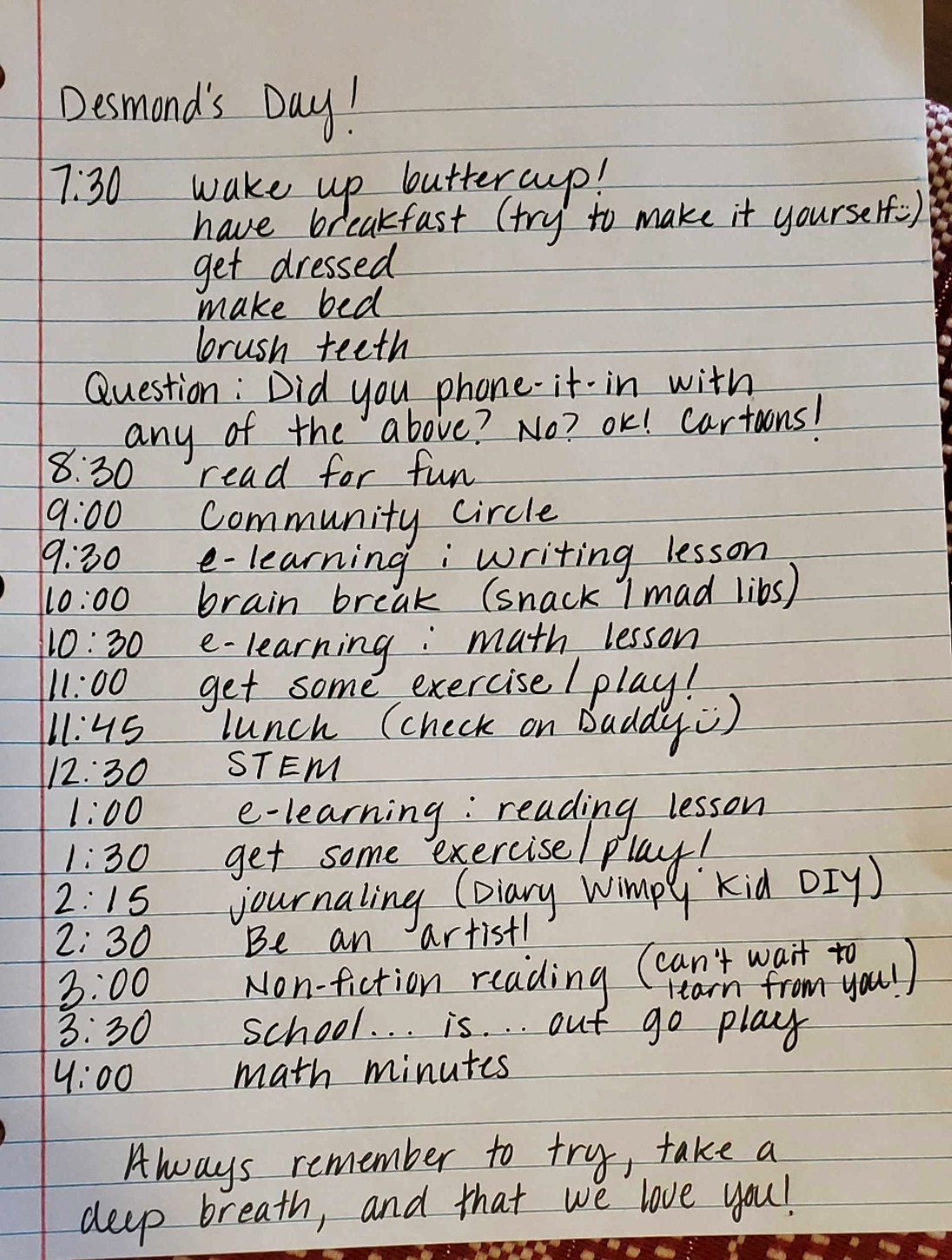 t-home learning to-do list for kids during the coronavirus pandemic.