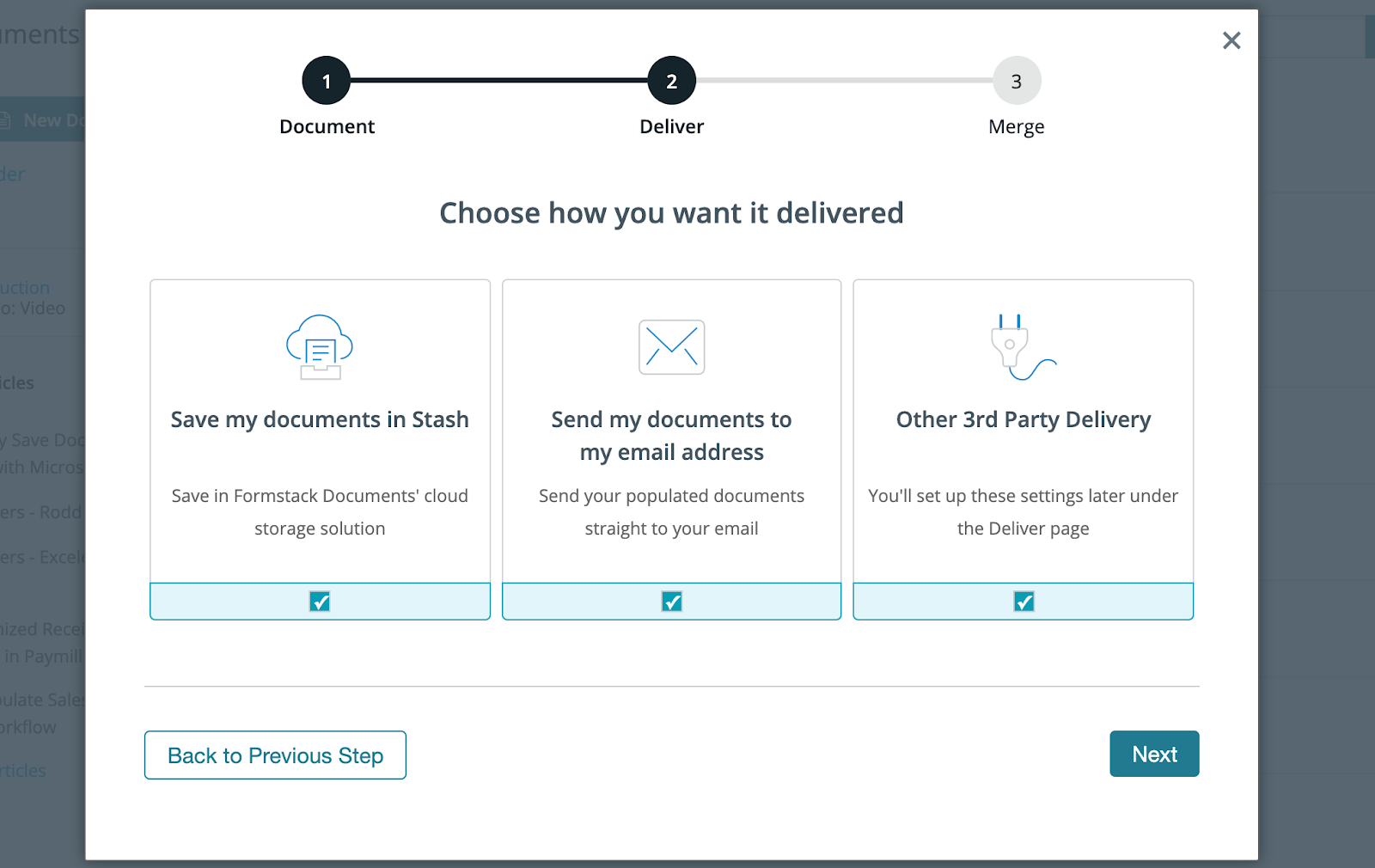 Choose your delivery Formstack Documents Screen Shot
