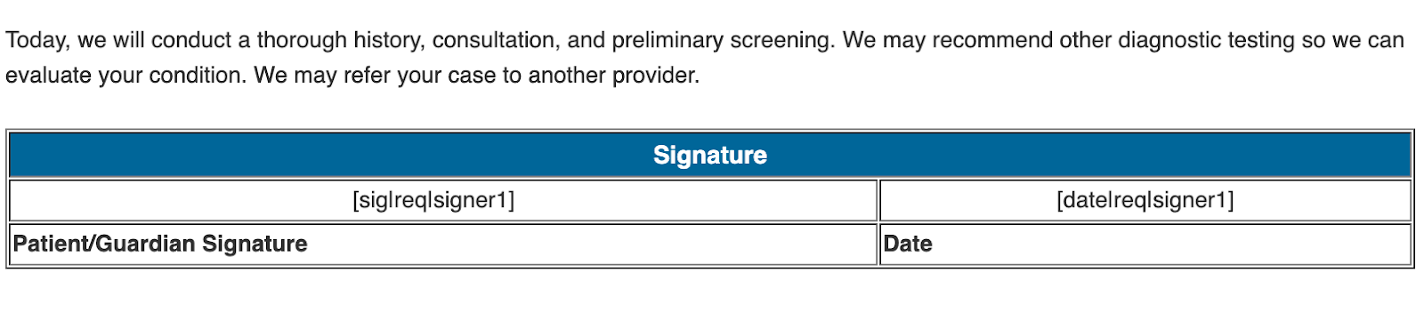 eSignature Document Field Screenshot