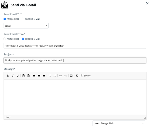 Formstack Documents automated email screenshot