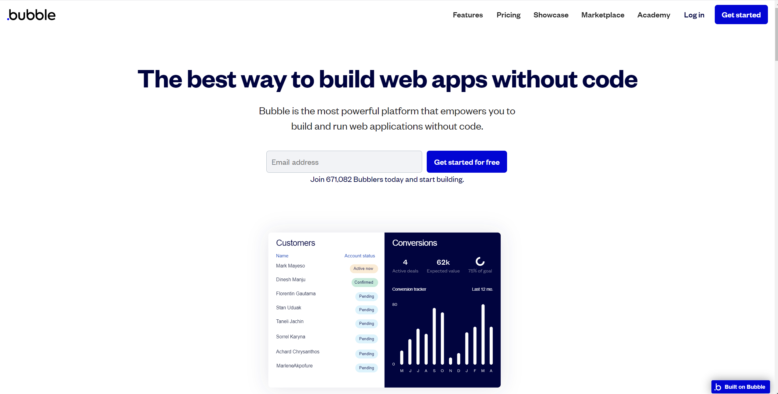 Bubble software homepage
