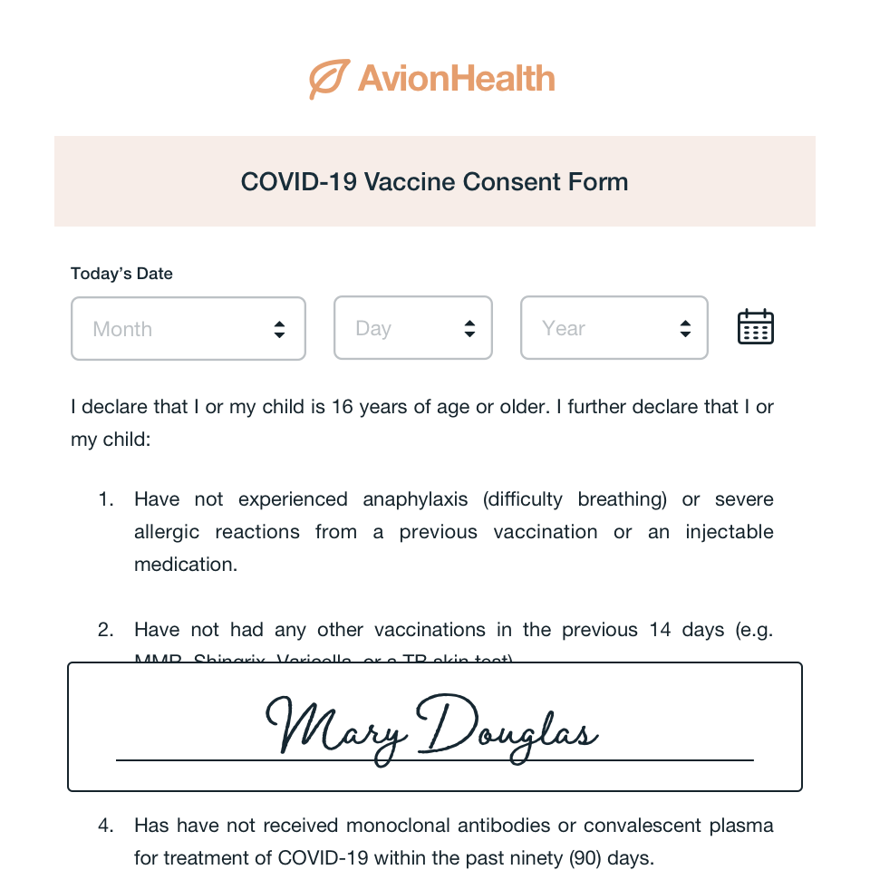 COVID-19 Vaccine Consent Form Template