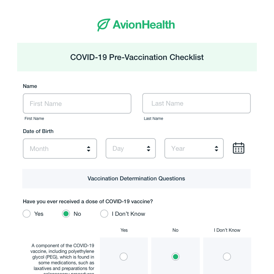 COVID-19 Pre-Vaccination Checklist
